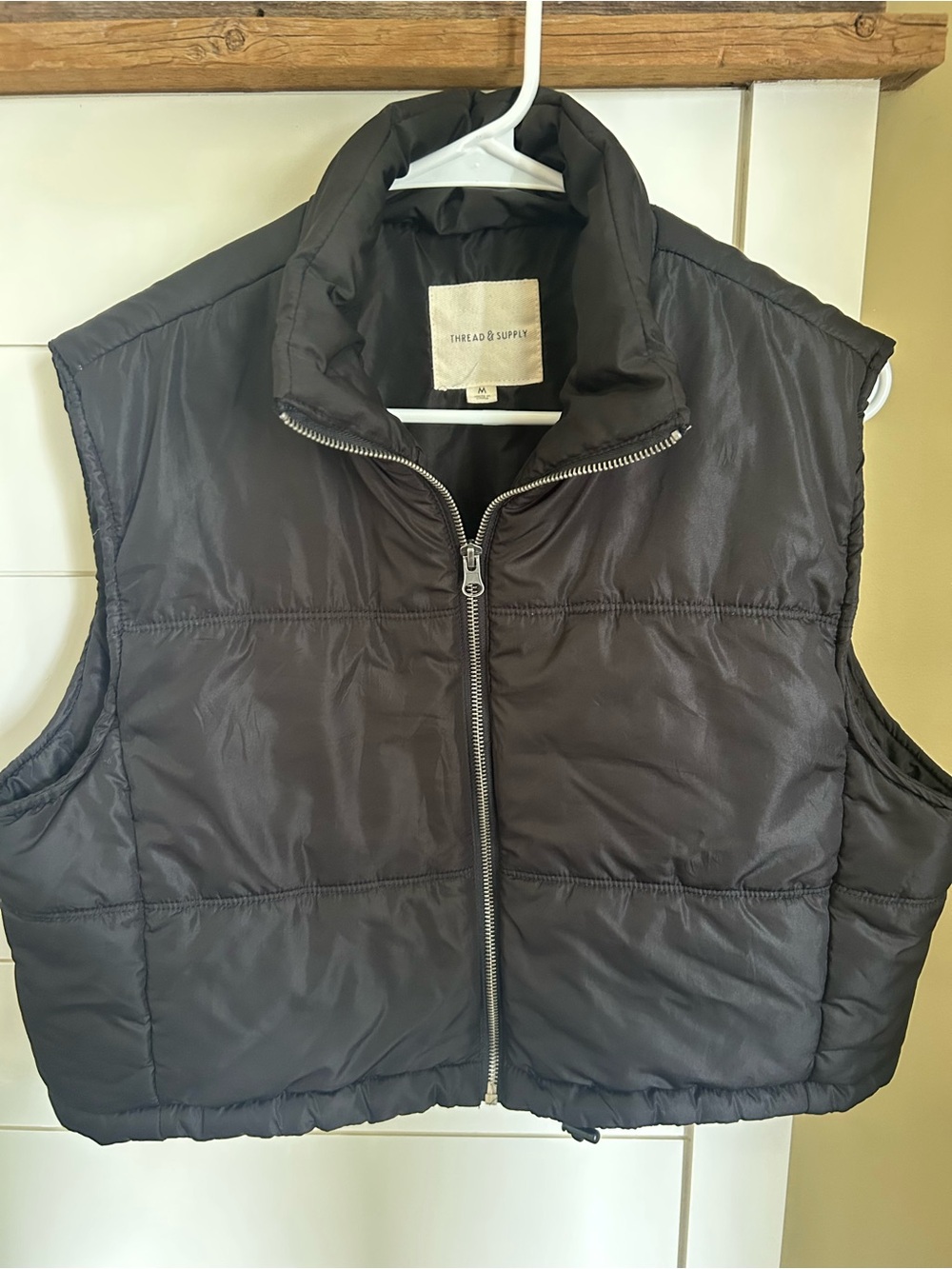 Thread & Supply Black Quilted Puffer Jacket with Silver Zipper